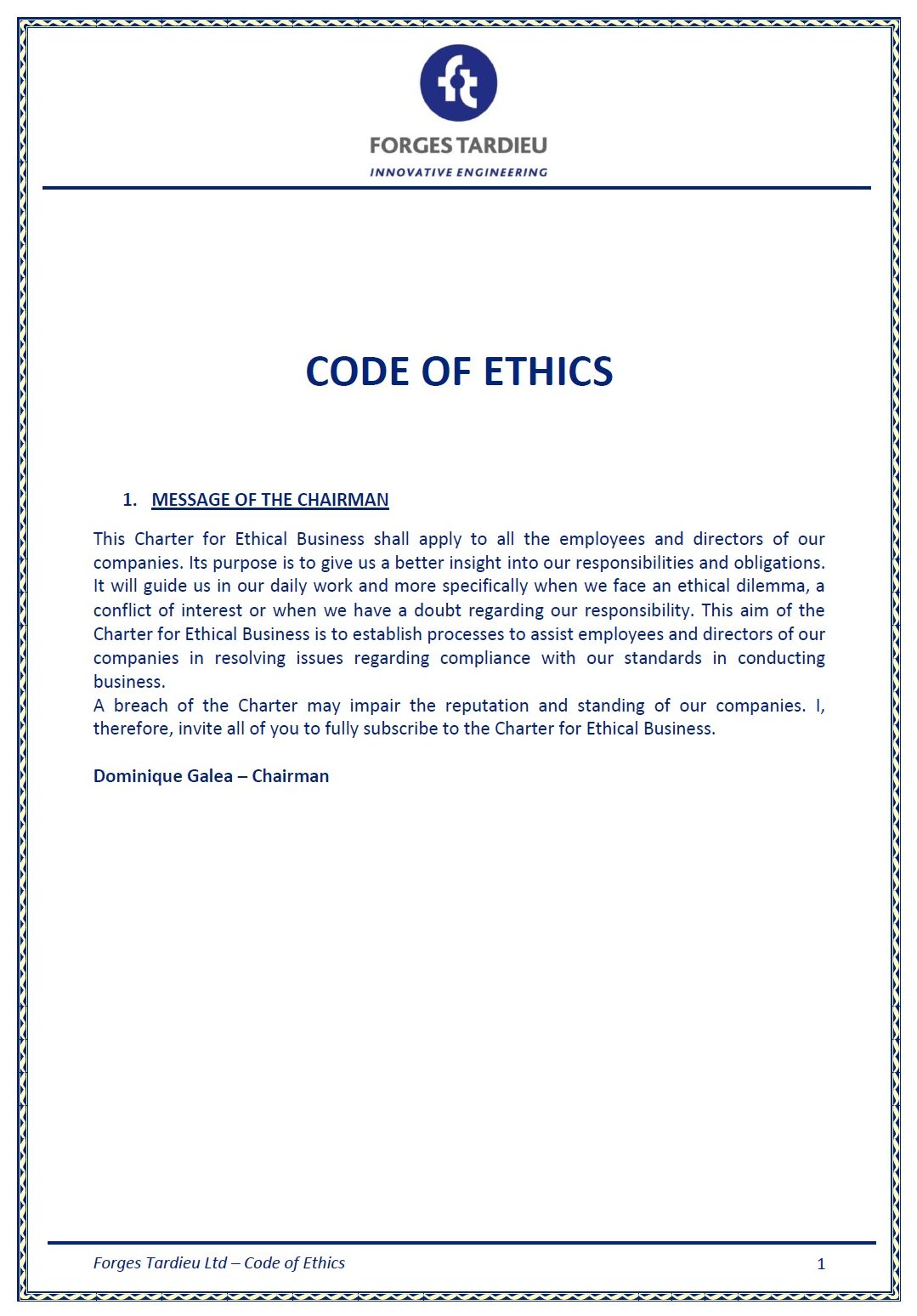 Code of Ethics - Front Page
